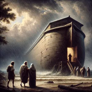 7. Ja Noa läks poegade, naise ja poegade naistega koos laeva, veeuputuse eest ära.