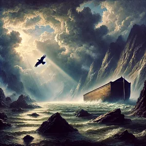 7. ja laskis ronga välja; see lendas edasi-tagasi, kuni vesi maa pealt oli kuivanud.